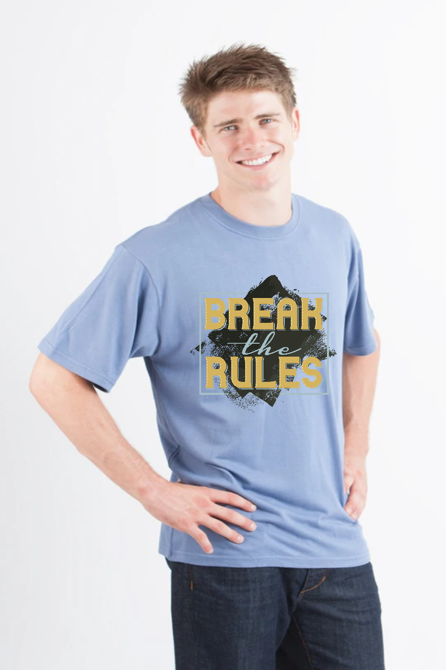 Camiseta gráfica de manga corta para hombre "Break the Rules" de bambú viscosa/algodón orgánico