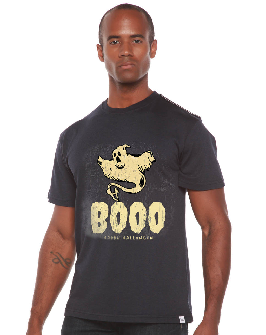 Camiseta de manga corta de bambú/algodón orgánico para hombre con estampado de Feliz Halloween