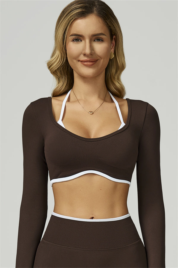 Conjunto de 2 piezas de shorts y top corto de manga larga Prime Line