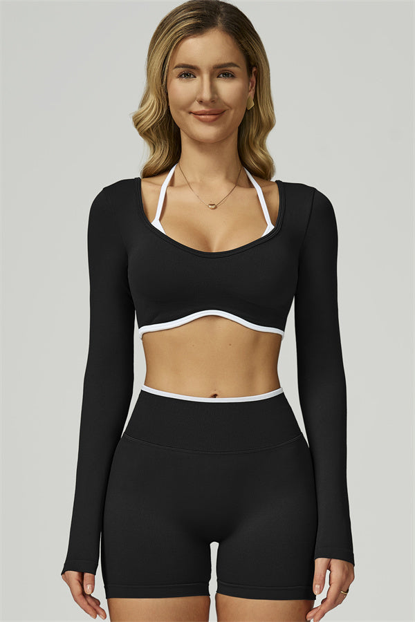 Conjunto de 2 piezas de shorts y top corto de manga larga Prime Line