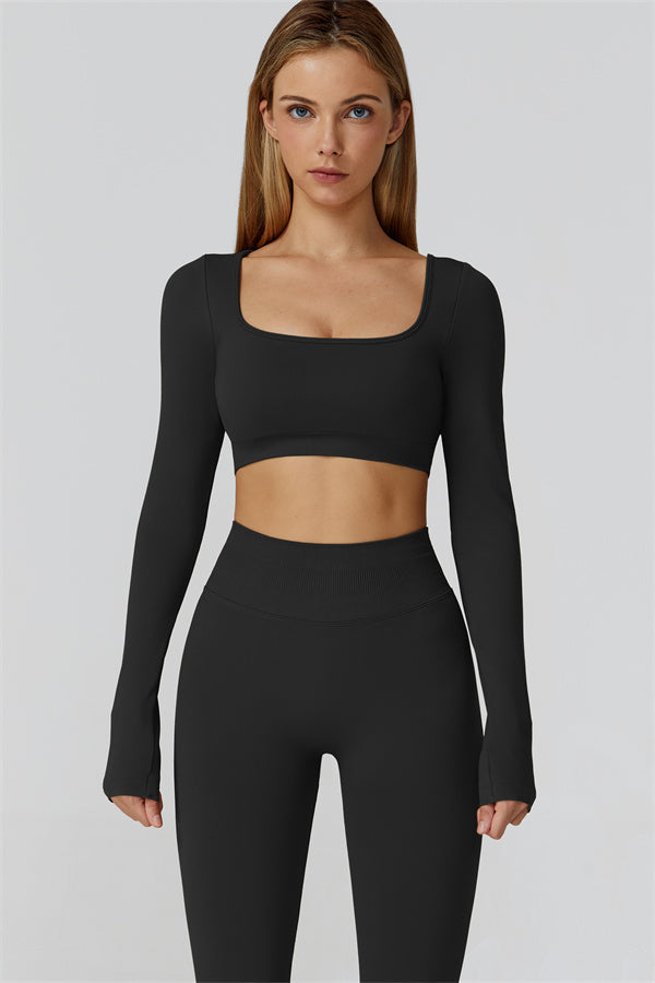 Conjunto de 2 piezas de leggings y top corto de manga larga Reign