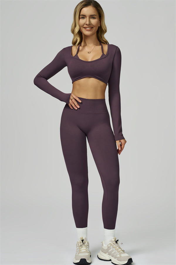 Conjunto de 2 piezas de leggings y top corto de manga larga Prime