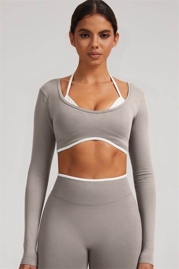 Conjunto de 2 piezas Elevate New: Top corto de manga larga y leggings