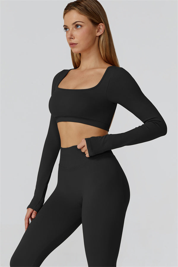 Conjunto de 2 piezas de leggings y top corto de manga larga Reign