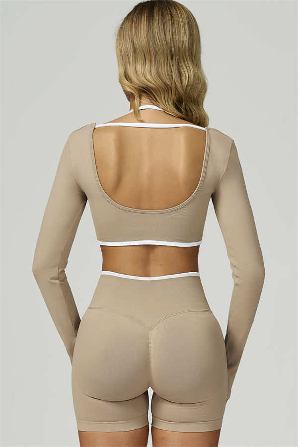 Conjunto de 2 piezas de shorts y top corto de manga larga Prime Line