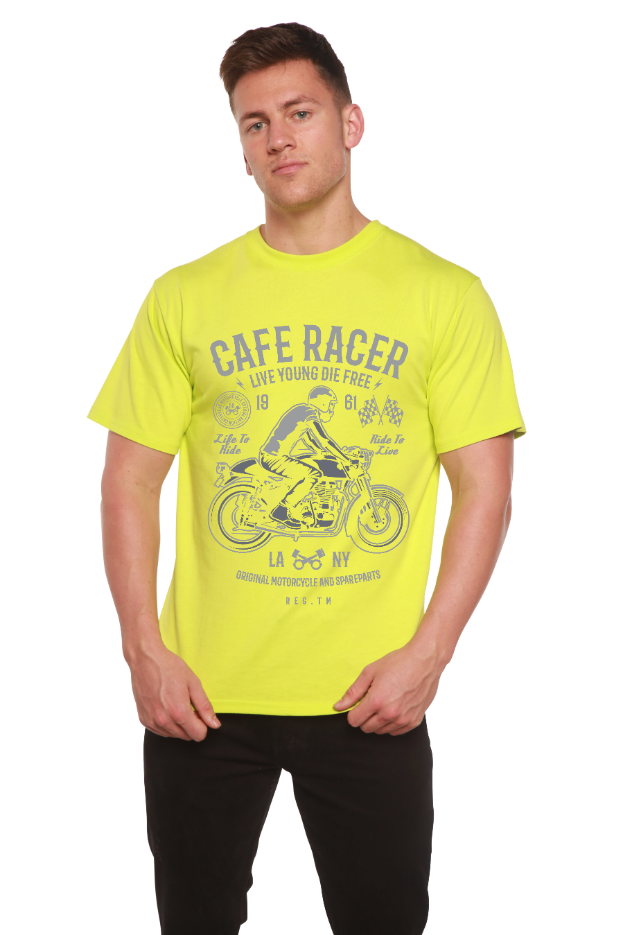 Camiseta gráfica de manga corta de bambú/algodón orgánico para hombre Cafe Racer