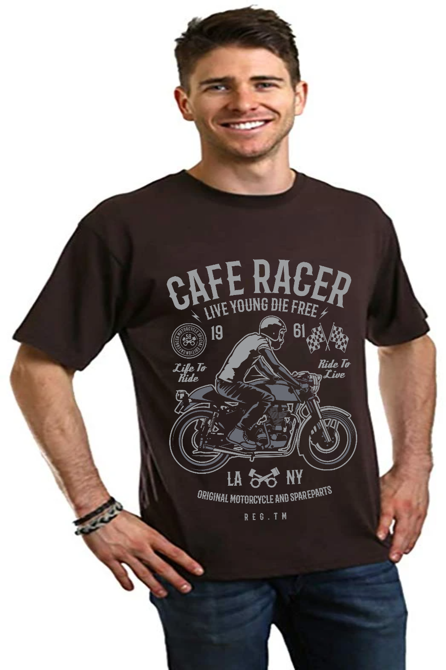 Camiseta gráfica de manga corta de bambú/algodón orgánico para hombre Cafe Racer