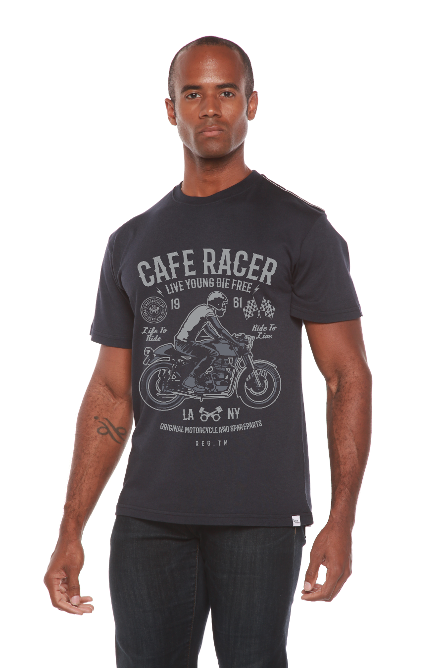 Camiseta gráfica de manga corta de bambú/algodón orgánico para hombre Cafe Racer