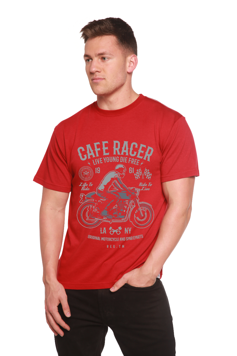 Camiseta gráfica de manga corta de bambú/algodón orgánico para hombre Cafe Racer