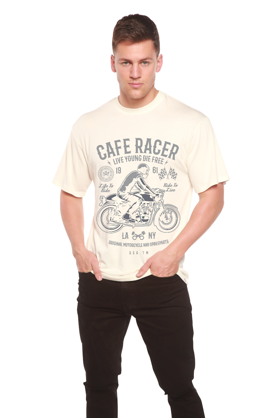Camiseta gráfica de manga corta de bambú/algodón orgánico para hombre Cafe Racer