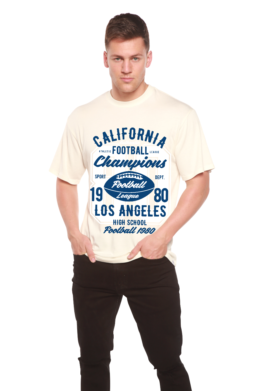 Camiseta gráfica de manga corta de viscosa de bambú/algodón orgánico para hombre de California Football