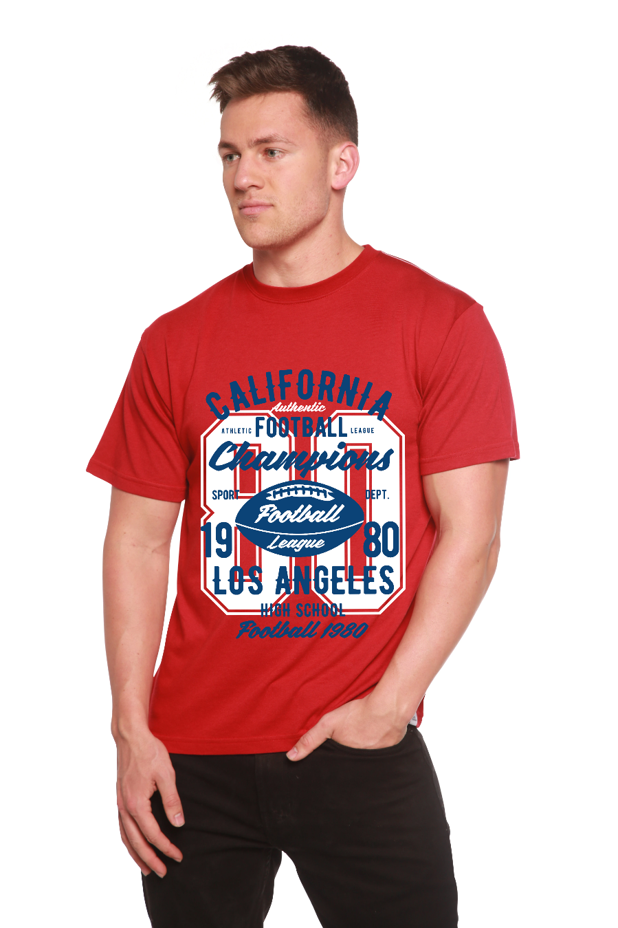 Camiseta gráfica de manga corta de viscosa de bambú/algodón orgánico para hombre de California Football