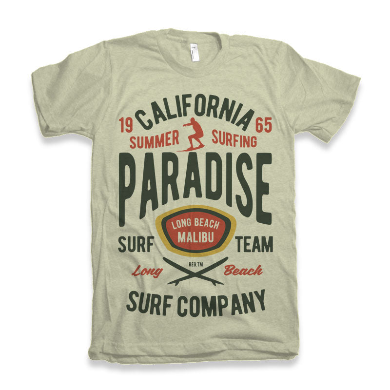 Camiseta gráfica de manga corta de viscosa de bambú/algodón orgánico para hombre California Summer Surfing