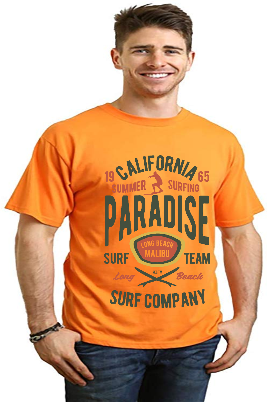 Camiseta gráfica de manga corta de viscosa de bambú/algodón orgánico para hombre California Summer Surfing