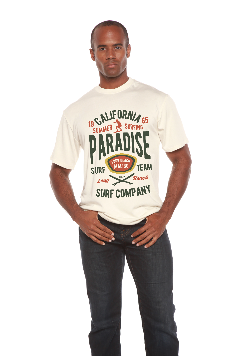 Camiseta gráfica de manga corta de viscosa de bambú/algodón orgánico para hombre California Summer Surfing