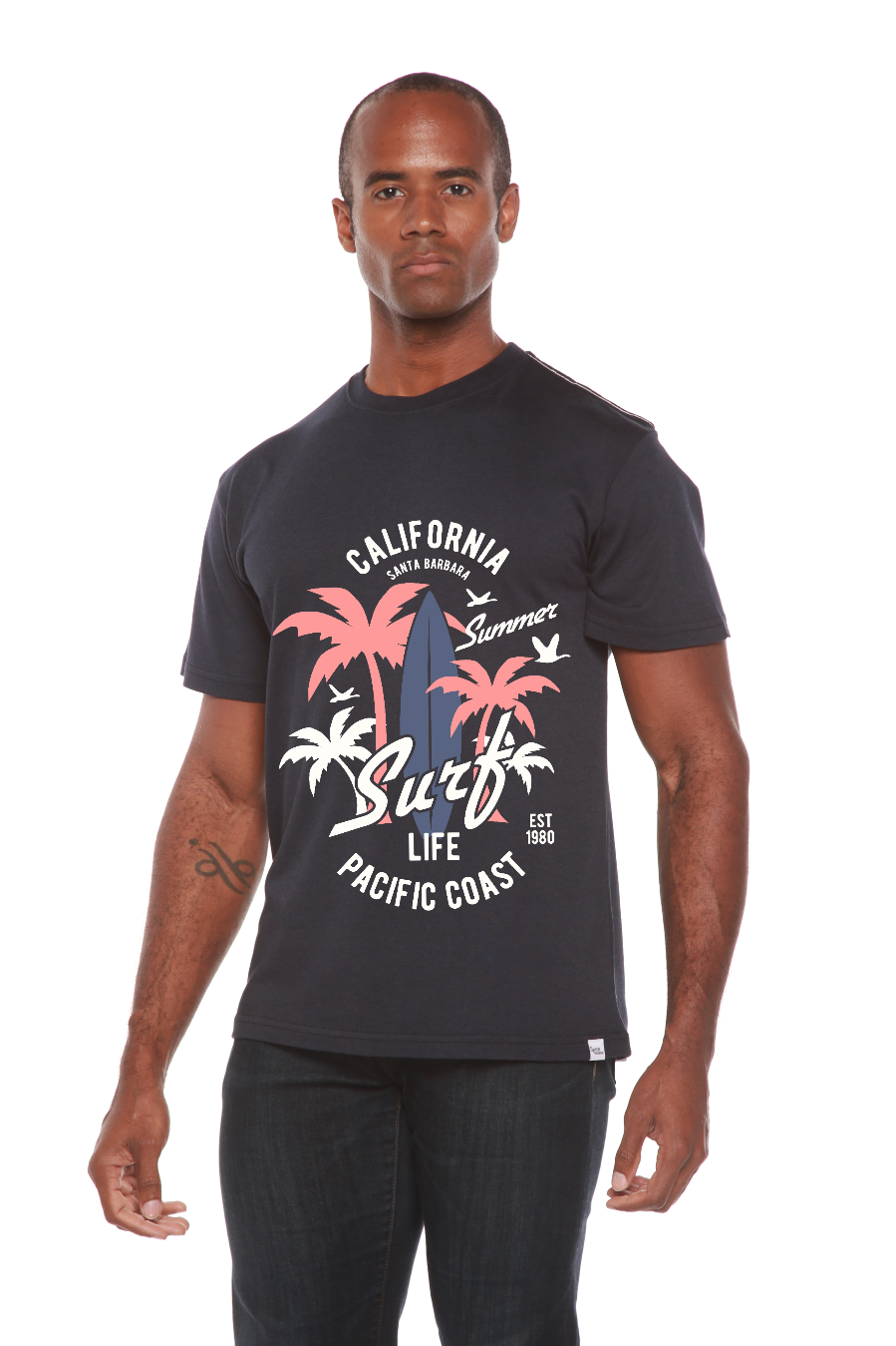 Camiseta gráfica de manga corta California Surf para hombre de bambú viscosa/algodón orgánico