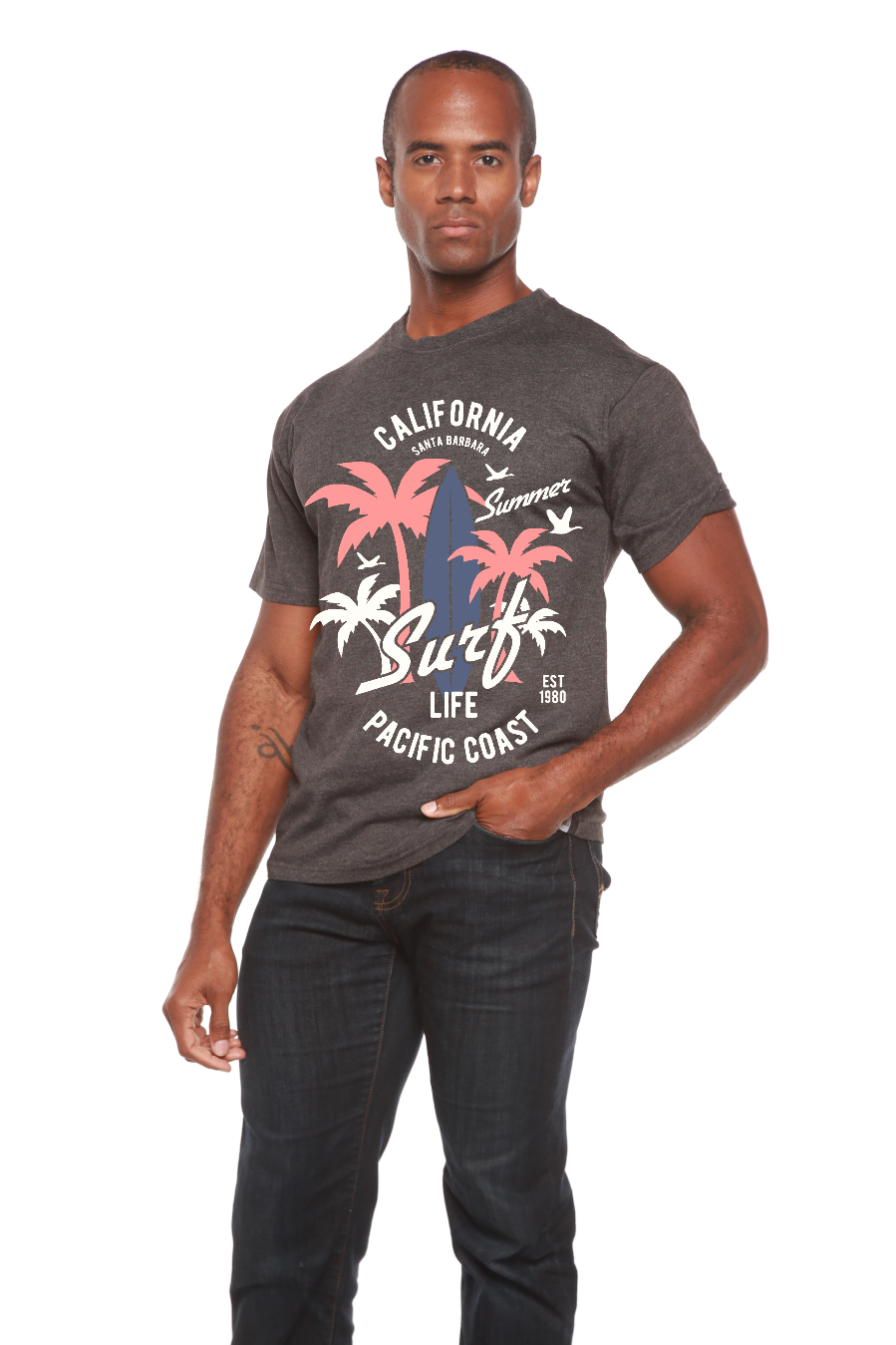Camiseta gráfica de manga corta California Surf para hombre de bambú viscosa/algodón orgánico