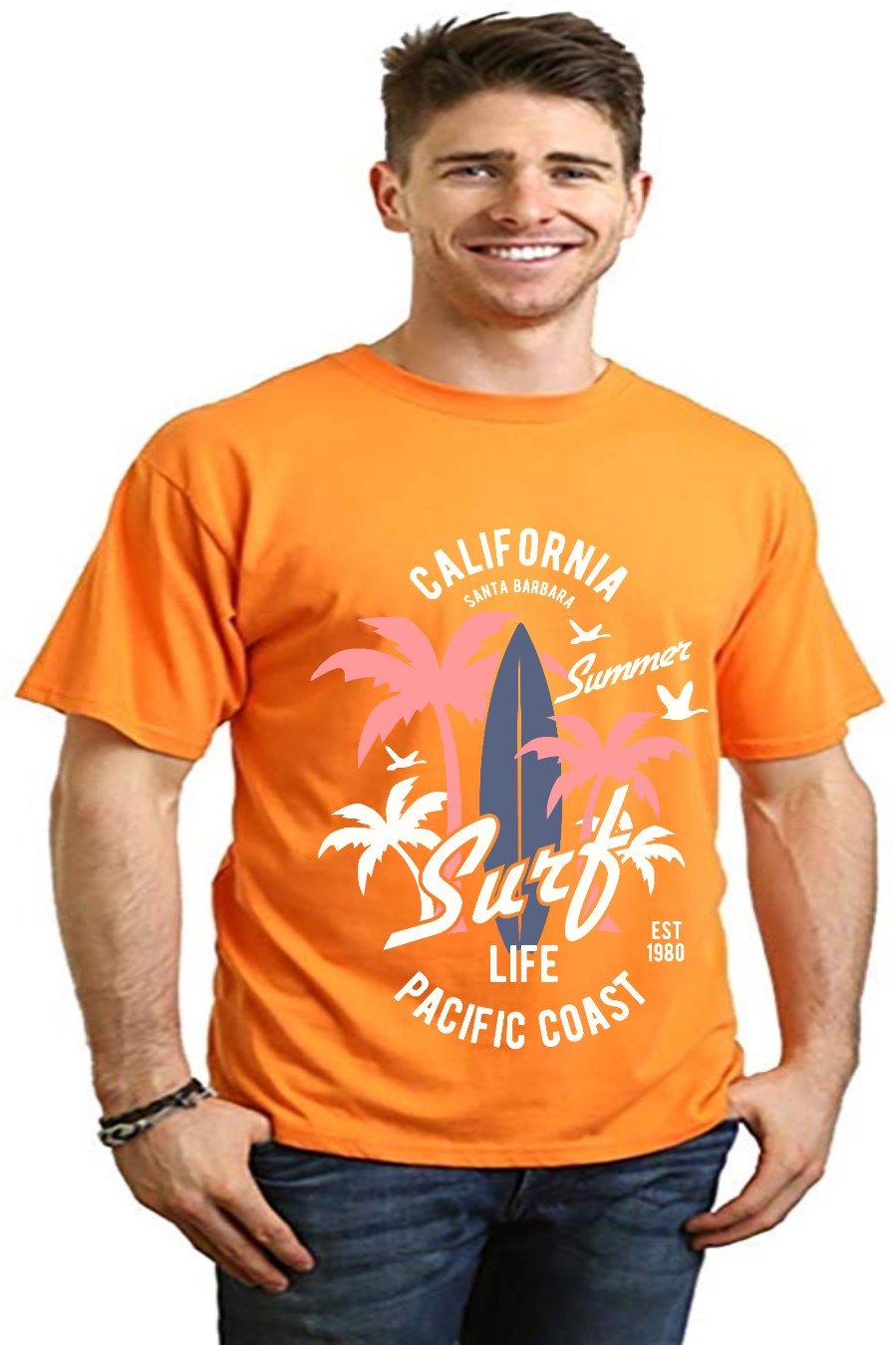 Camiseta gráfica de manga corta California Surf para hombre de bambú viscosa/algodón orgánico