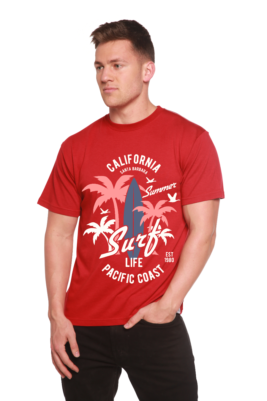 Camiseta gráfica de manga corta California Surf para hombre de bambú viscosa/algodón orgánico