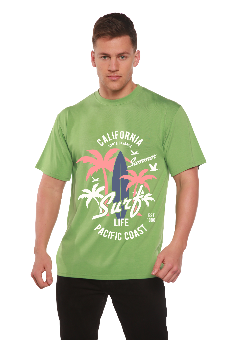 Camiseta gráfica de manga corta California Surf para hombre de bambú viscosa/algodón orgánico
