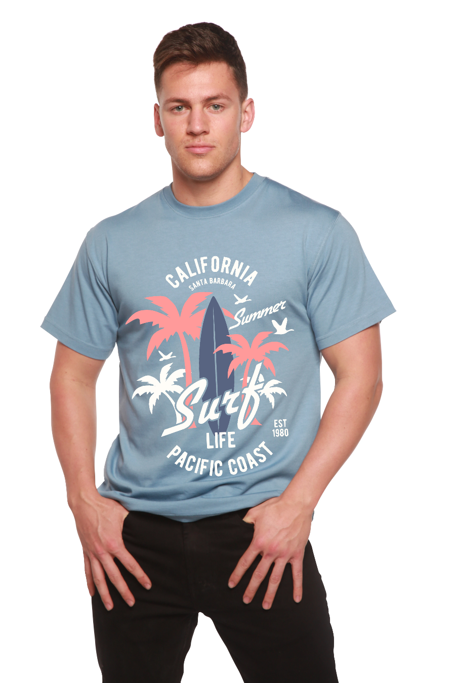 Camiseta gráfica de manga corta California Surf para hombre de bambú viscosa/algodón orgánico