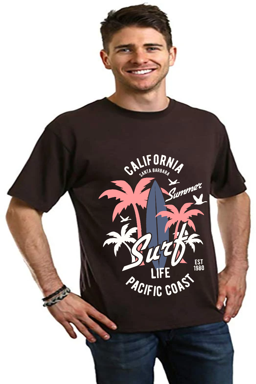 Camiseta gráfica de manga corta California Surf para hombre de bambú viscosa/algodón orgánico
