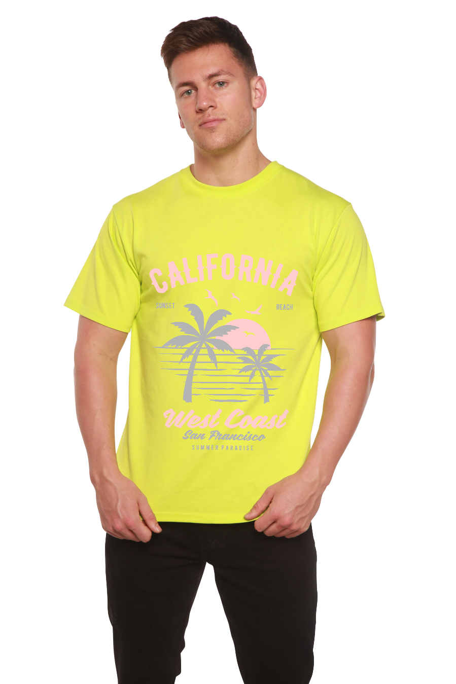 Camiseta gráfica de manga corta para hombre California West Coast de viscosa de bambú/algodón orgánico
