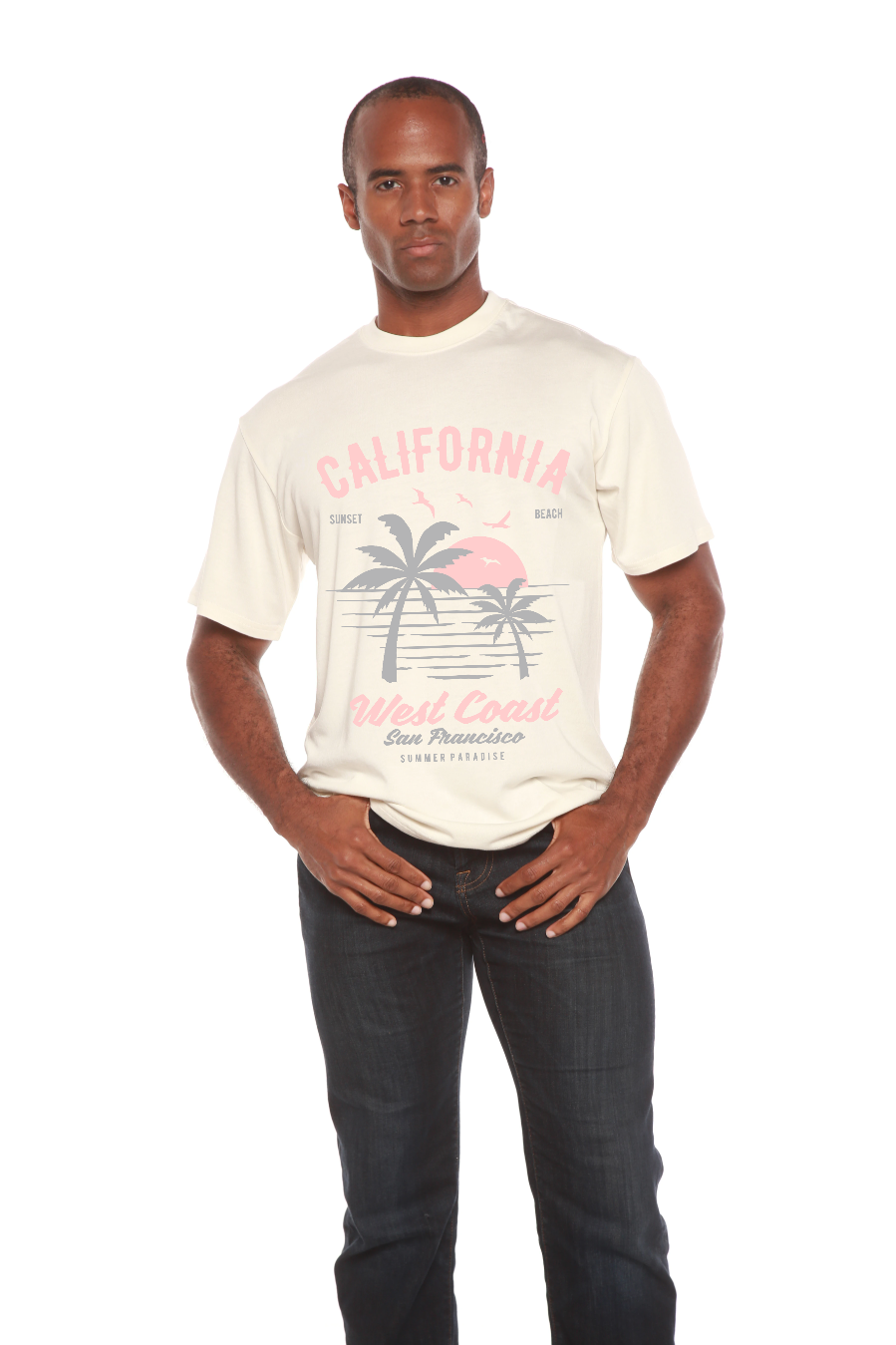 Camiseta gráfica de manga corta para hombre California West Coast de viscosa de bambú/algodón orgánico