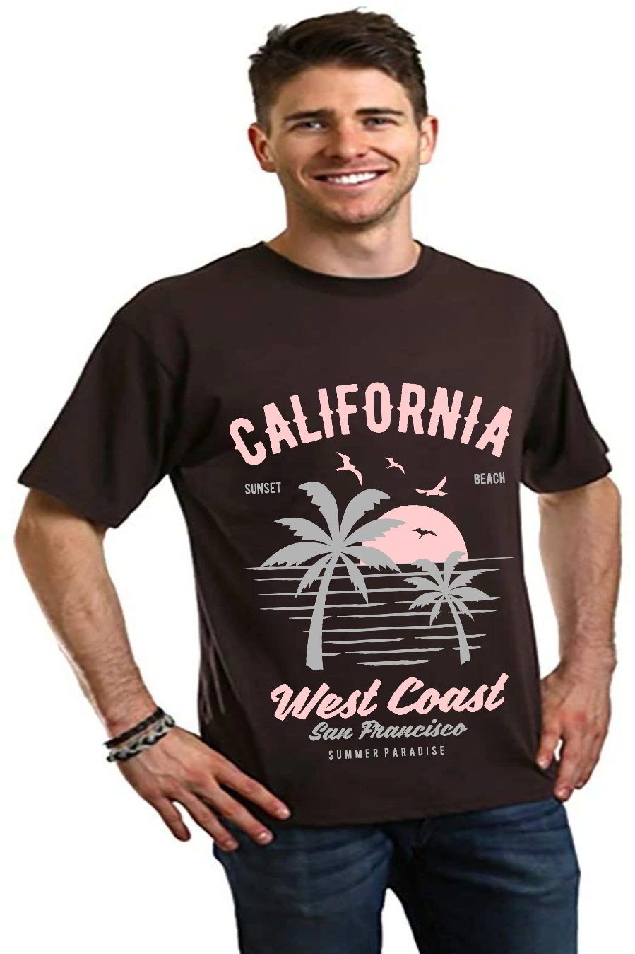Camiseta gráfica de manga corta para hombre California West Coast de viscosa de bambú/algodón orgánico