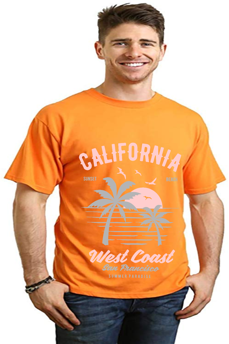 Camiseta gráfica de manga corta para hombre California West Coast de viscosa de bambú/algodón orgánico
