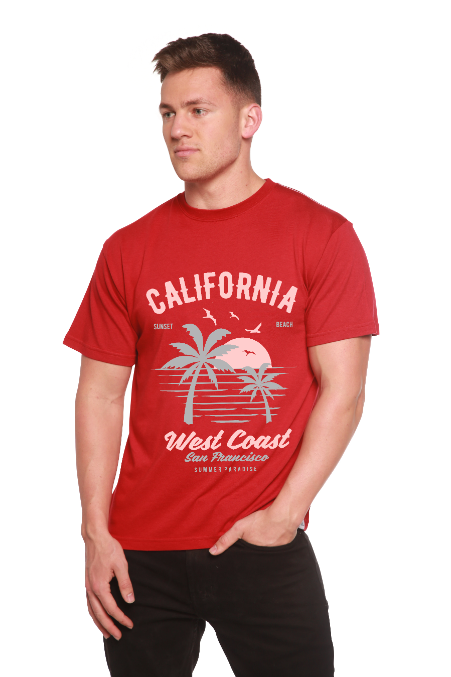 Camiseta gráfica de manga corta para hombre California West Coast de viscosa de bambú/algodón orgánico