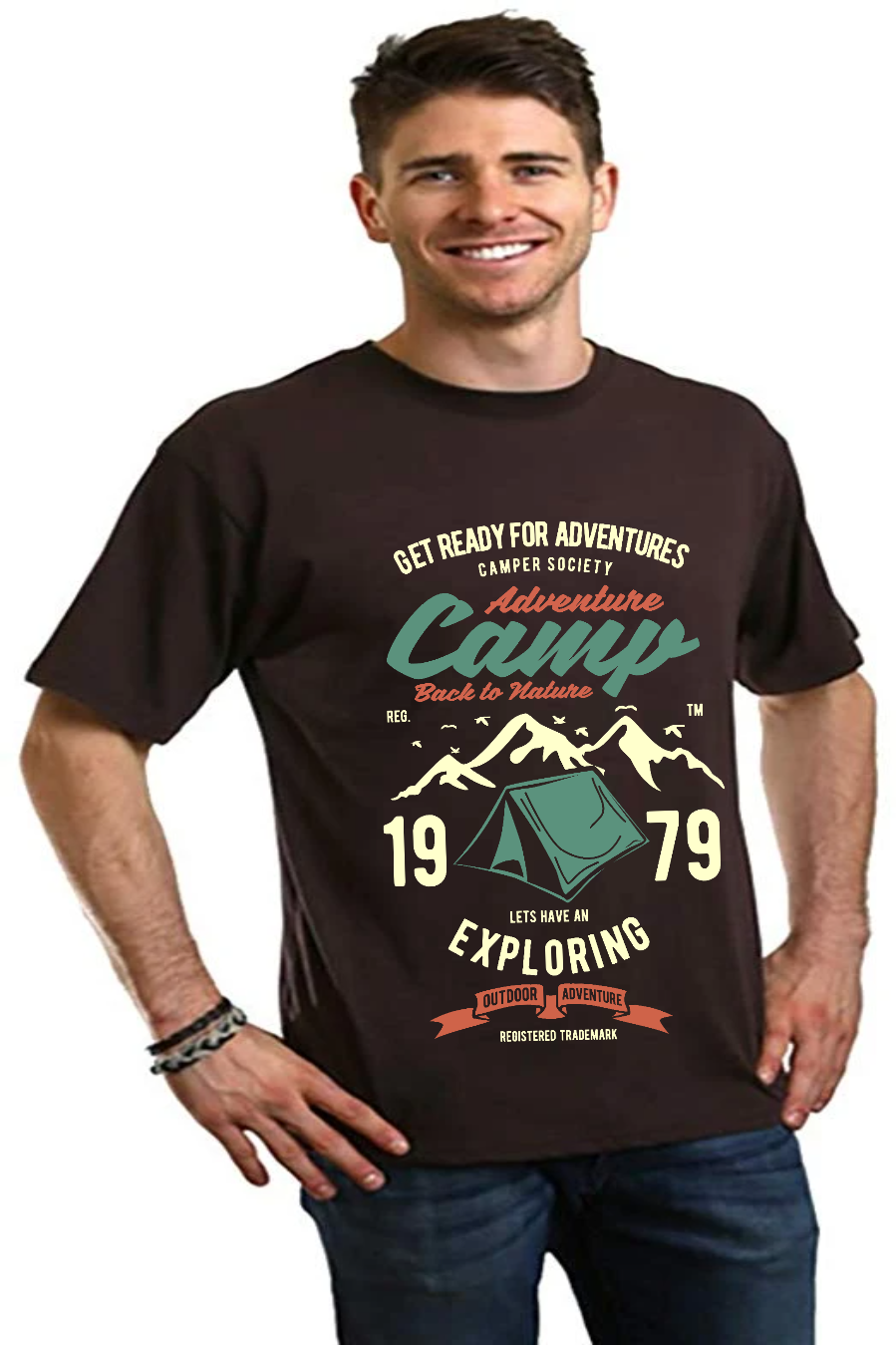 Camiseta gráfica de manga corta Camp Adventure de viscosa de bambú/algodón orgánico para hombre