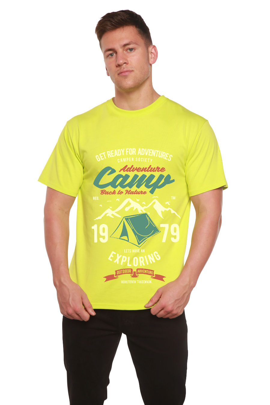 Camiseta gráfica de manga corta Camp Adventure de viscosa de bambú/algodón orgánico para hombre