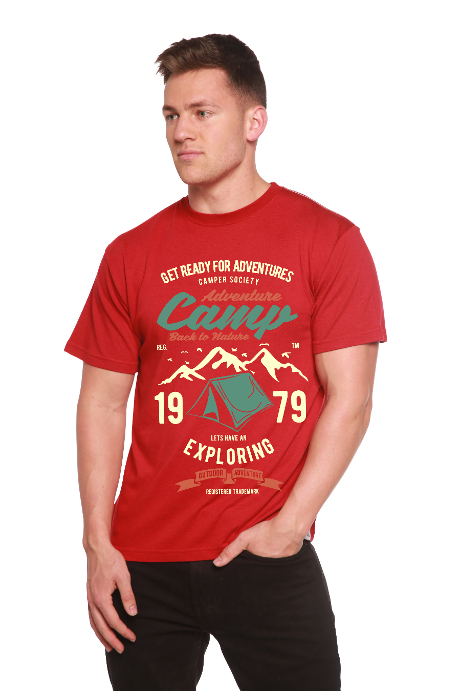 Camiseta gráfica de manga corta Camp Adventure de viscosa de bambú/algodón orgánico para hombre