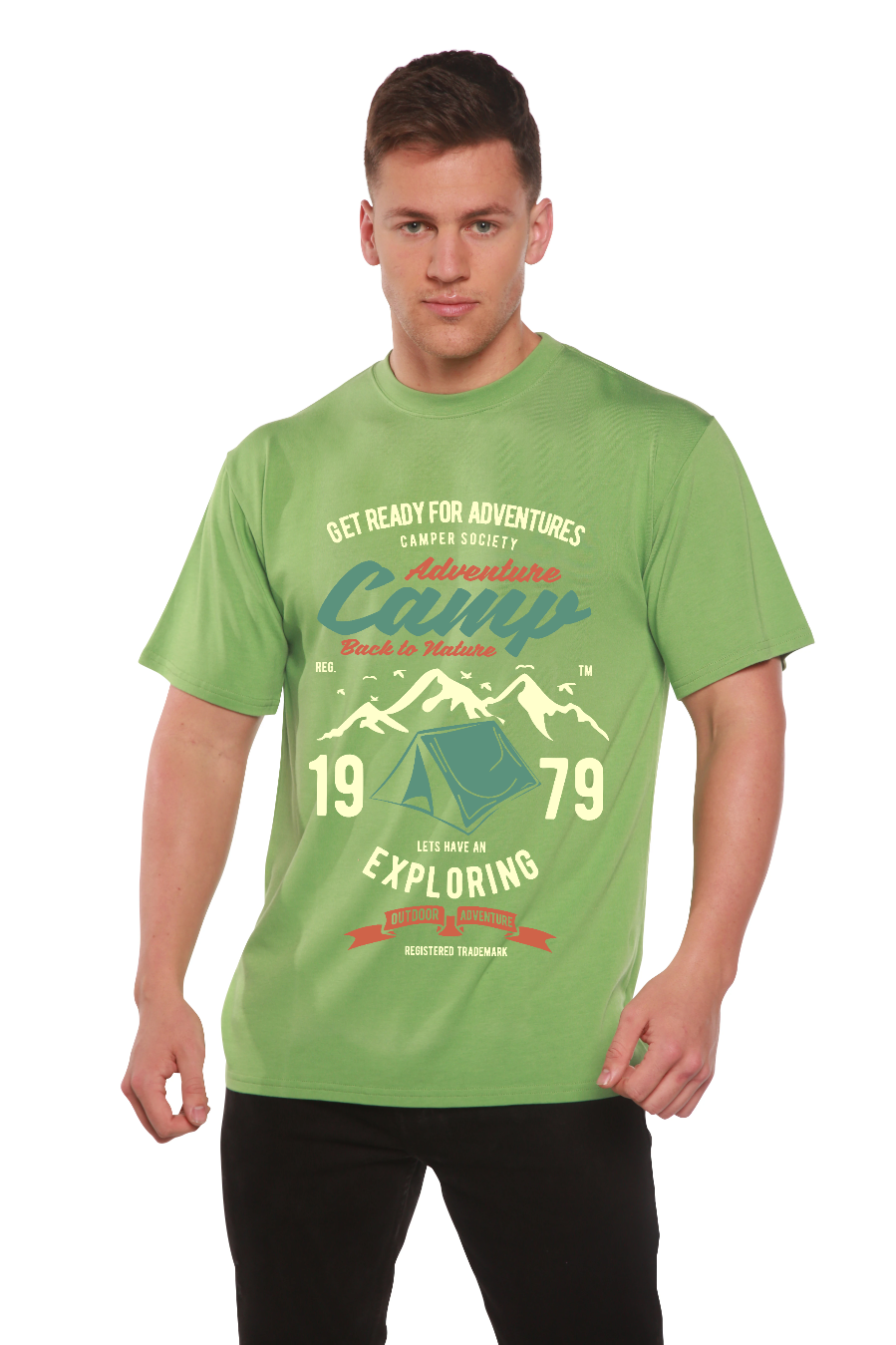 Camiseta gráfica de manga corta Camp Adventure de viscosa de bambú/algodón orgánico para hombre