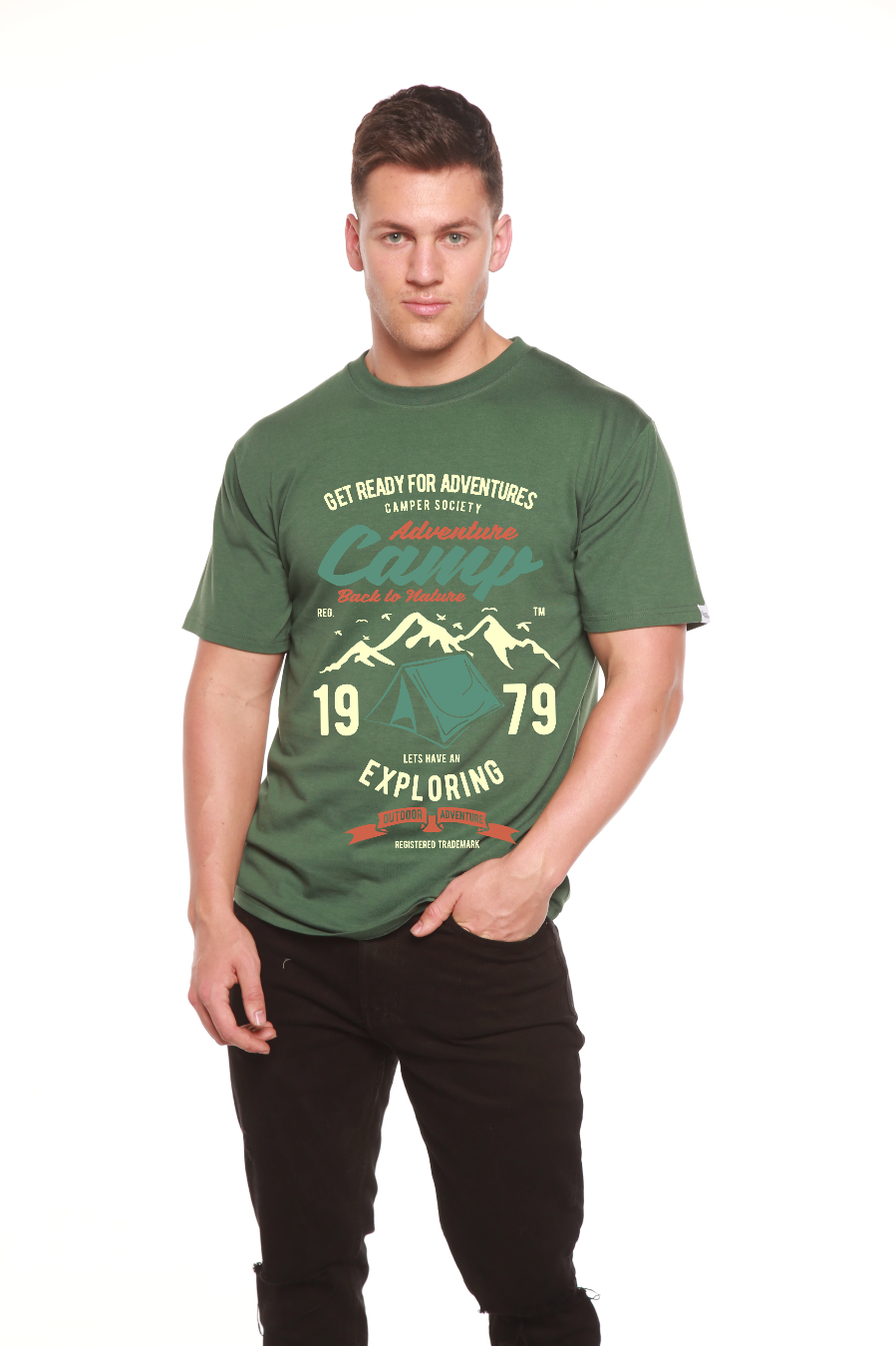 Camiseta gráfica de manga corta Camp Adventure de viscosa de bambú/algodón orgánico para hombre
