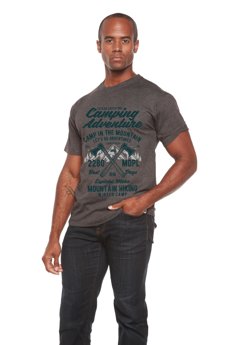 Camiseta de manga corta con gráfico de aventura de camping para hombre, viscosa de bambú/algodón orgánico