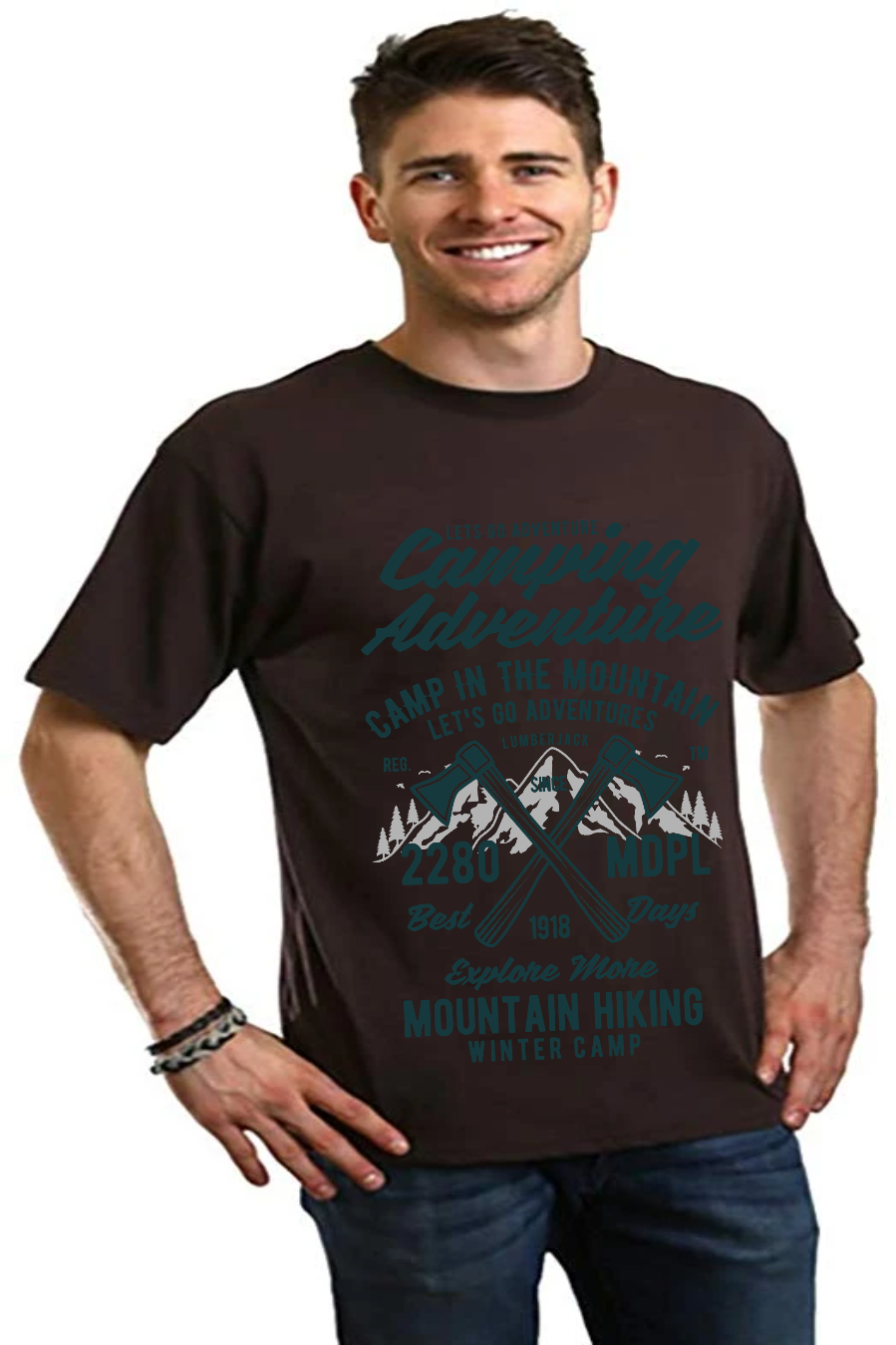 Camiseta de manga corta con gráfico de aventura de camping para hombre, viscosa de bambú/algodón orgánico
