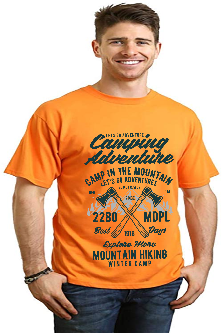 Camiseta de manga corta con gráfico de aventura de camping para hombre, viscosa de bambú/algodón orgánico