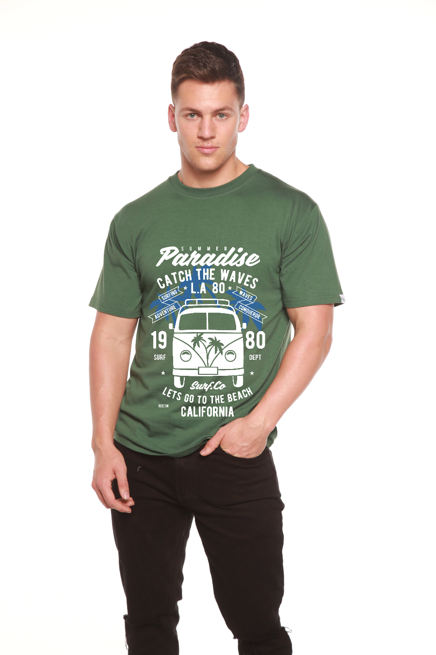 Camiseta gráfica de manga corta de viscosa de bambú/algodón orgánico para hombre Catch The Waves