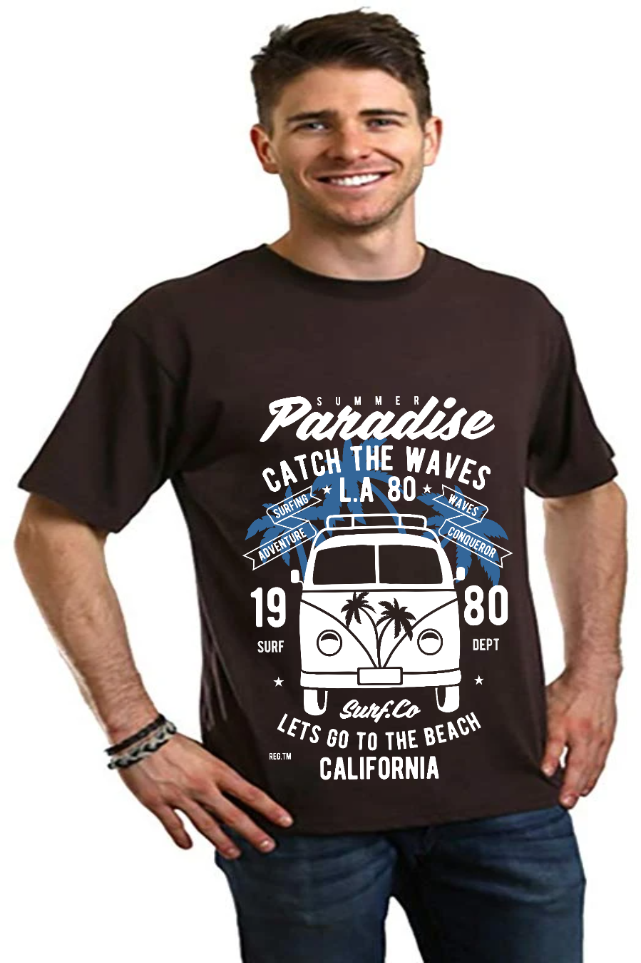 Camiseta gráfica de manga corta de viscosa de bambú/algodón orgánico para hombre Catch The Waves