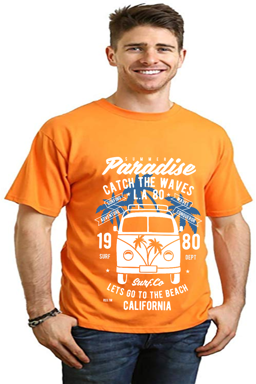 Camiseta gráfica de manga corta de viscosa de bambú/algodón orgánico para hombre Catch The Waves