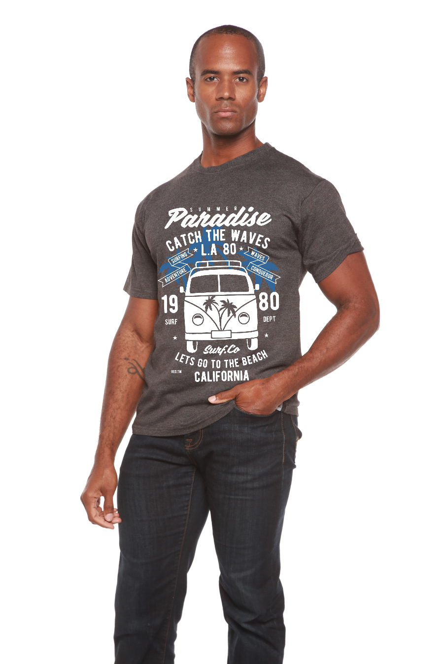 Camiseta gráfica de manga corta de viscosa de bambú/algodón orgánico para hombre Catch The Waves