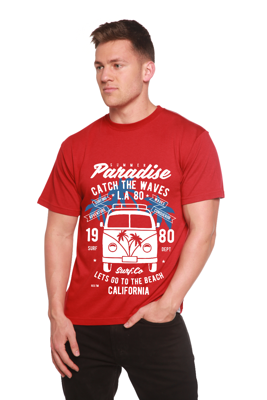 Camiseta gráfica de manga corta de viscosa de bambú/algodón orgánico para hombre Catch The Waves