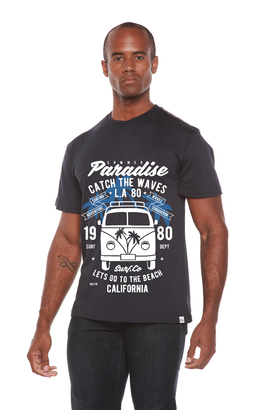 Camiseta gráfica de manga corta de viscosa de bambú/algodón orgánico para hombre Catch The Waves