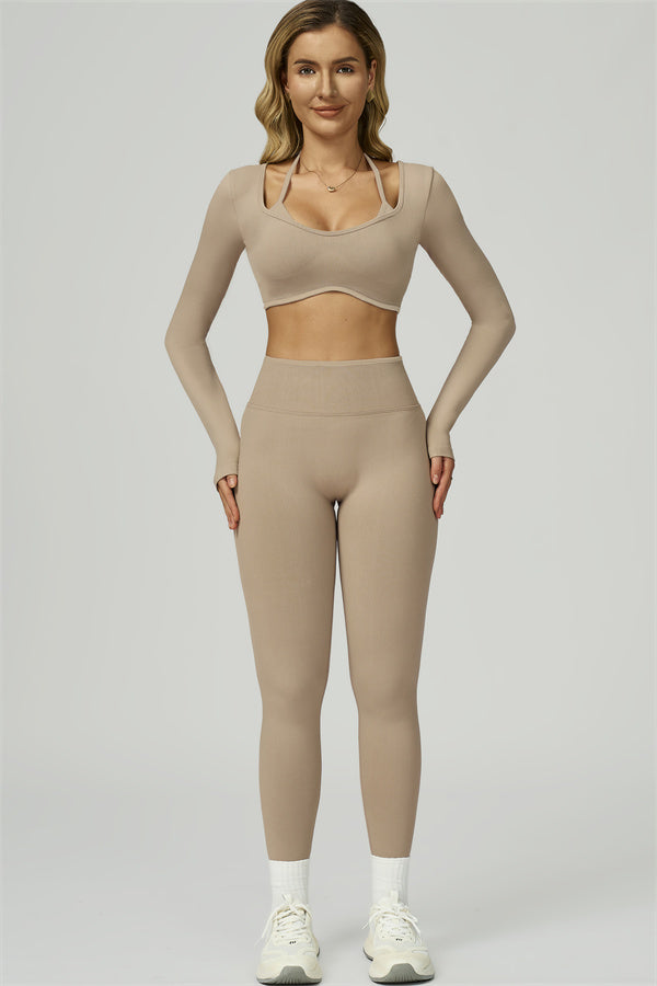 Conjunto de 2 piezas de leggings y top corto de manga larga Prime