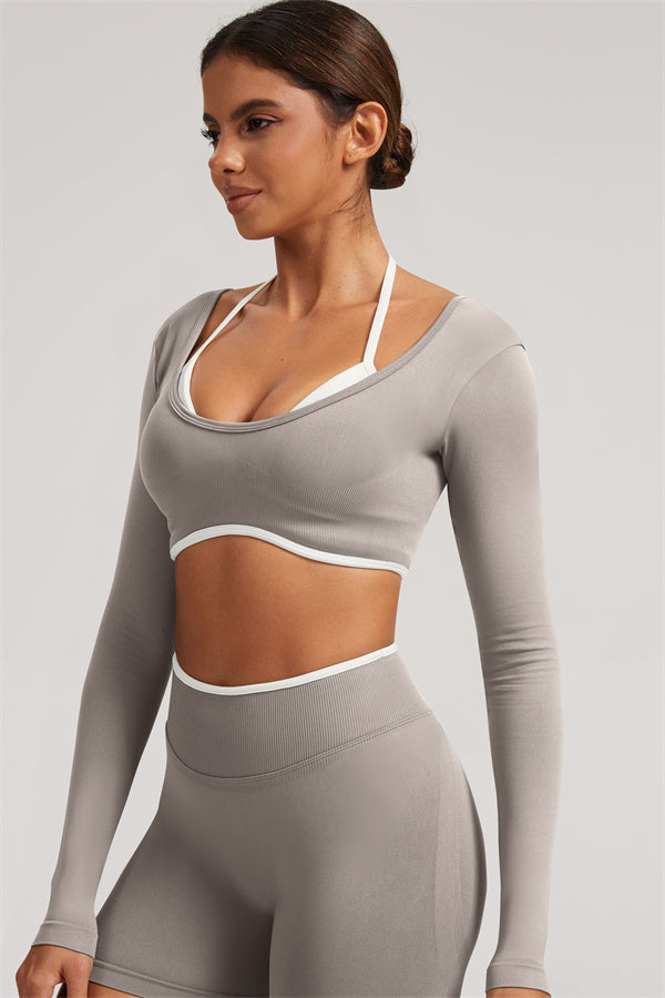 Conjunto de 2 piezas Elevate New: Top corto de manga larga y leggings