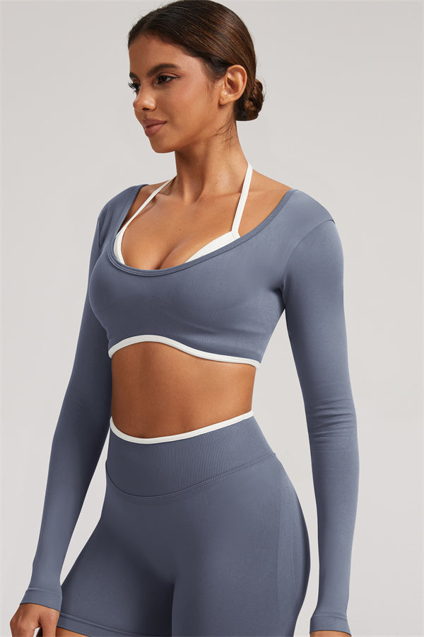 Conjunto de 2 piezas Elevate New: Top corto de manga larga y leggings