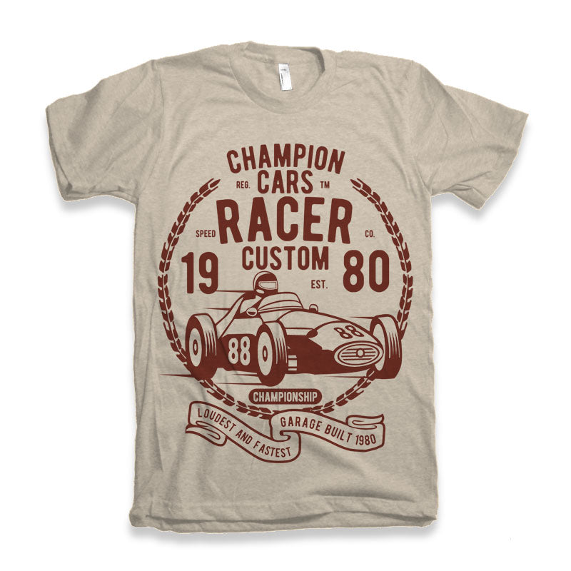 Playera de manga corta con estampado gráfico de bambú viscosa/algodón orgánico Champions Cars para hombre