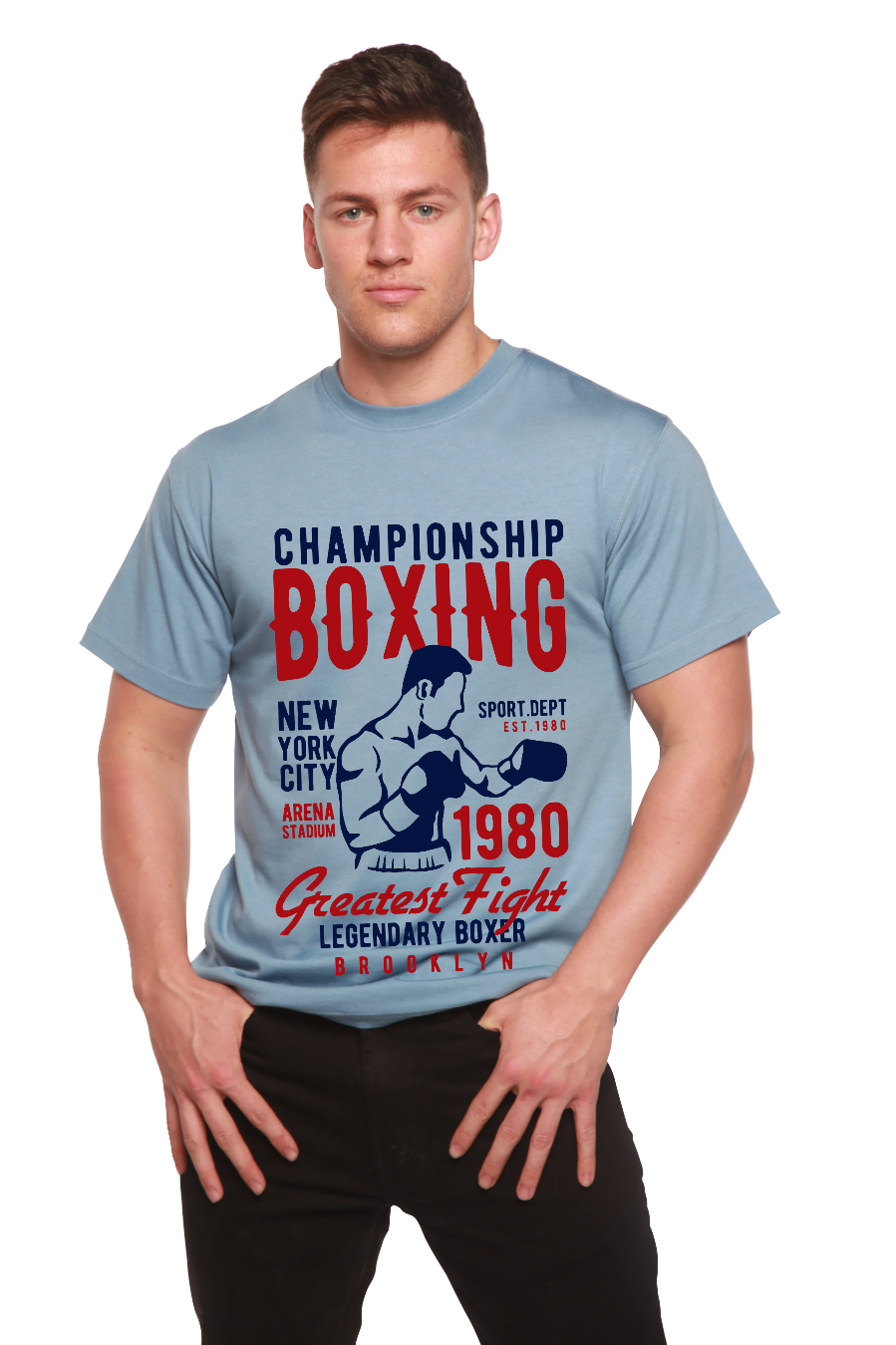 Camiseta gráfica de manga corta de bambú/algodón orgánico para hombre, Boxeo de Campeonato